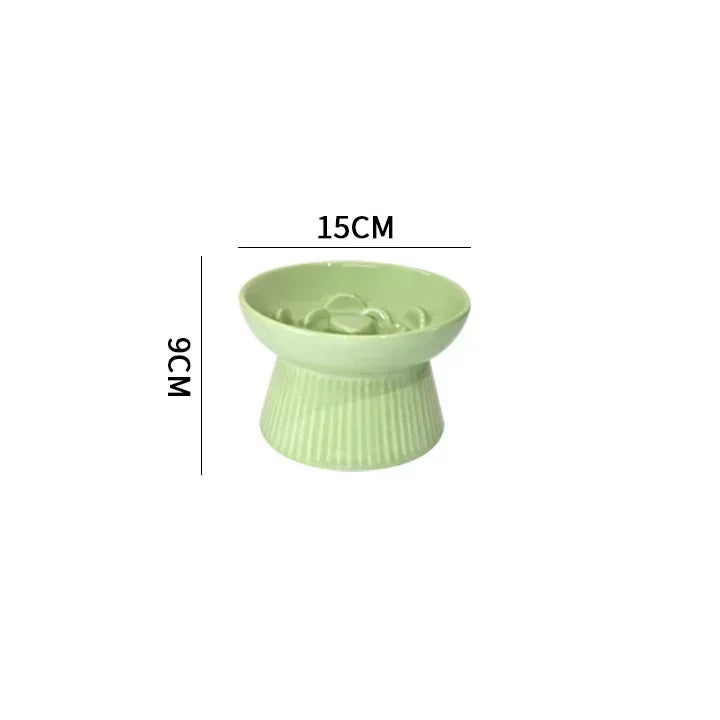 Ceramic Elevated Cat Slow Feed Bowl Anti Gulping Anti Choking