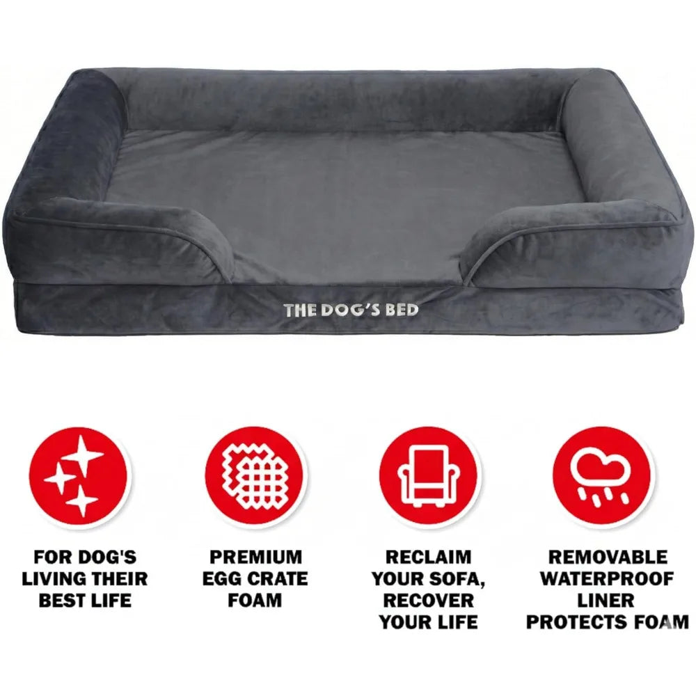 Egg Crate Foam Dog Bed With Waterproof Liner And Washable Bolster CertiPUR