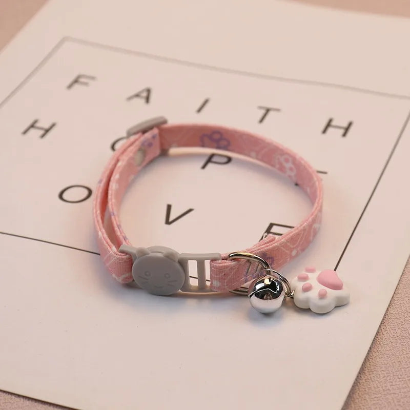 Pet Collar With Bell Cartoon Footprint Adjustable Safety For Dogs