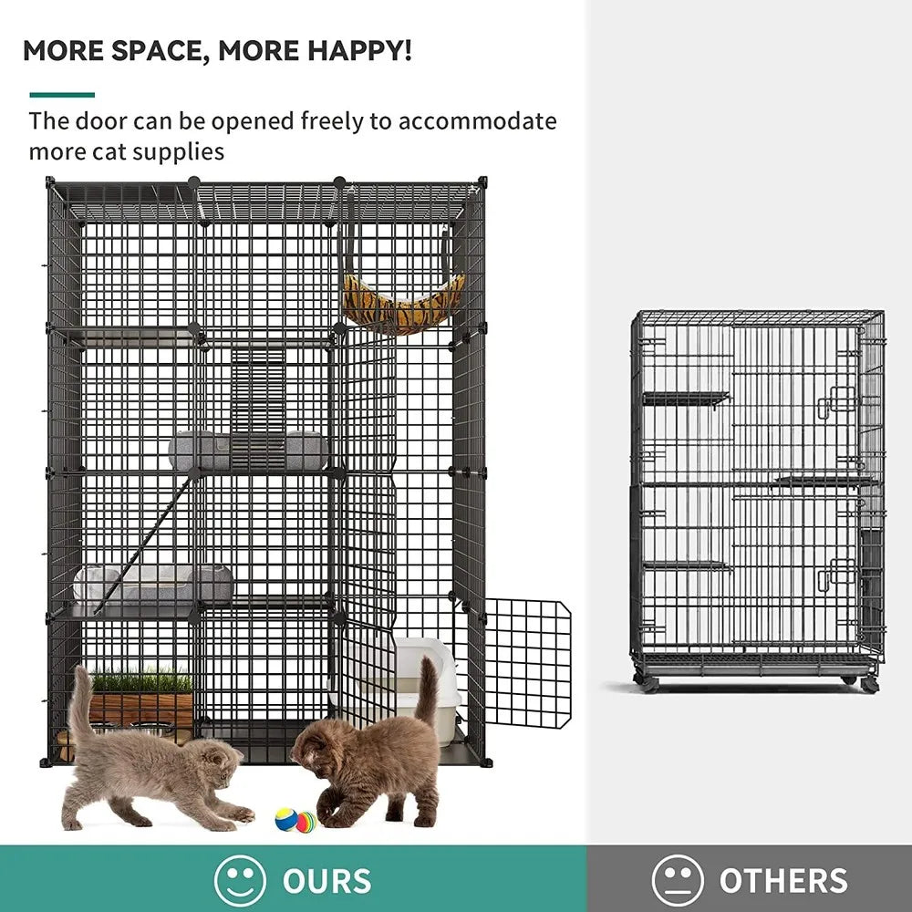 Cat Cage Enclosure 4 Tier Metal Wire Playpen Catio Hammock