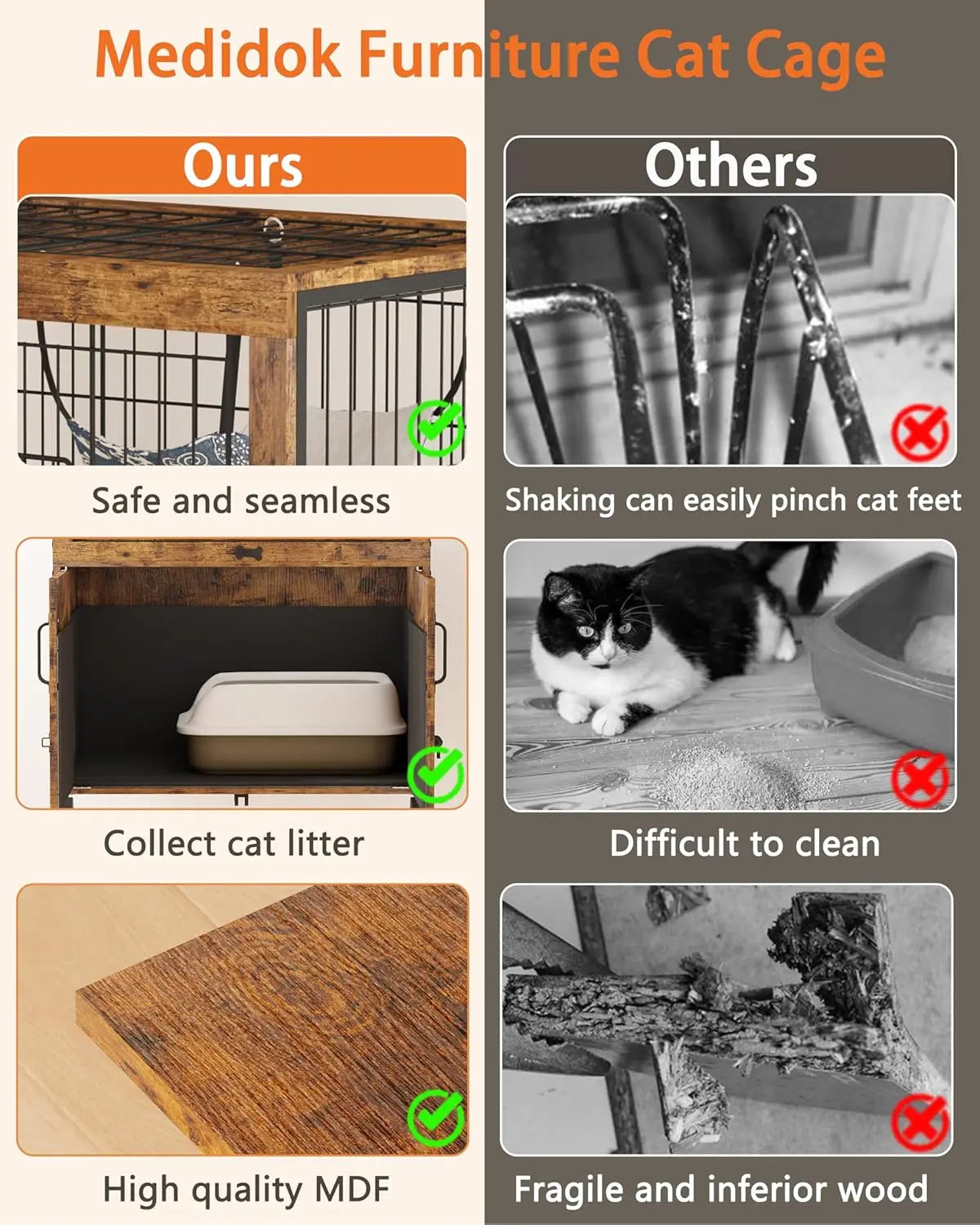 Indoor Cat Cage With Hidden Litter Box Enclosure Playpen