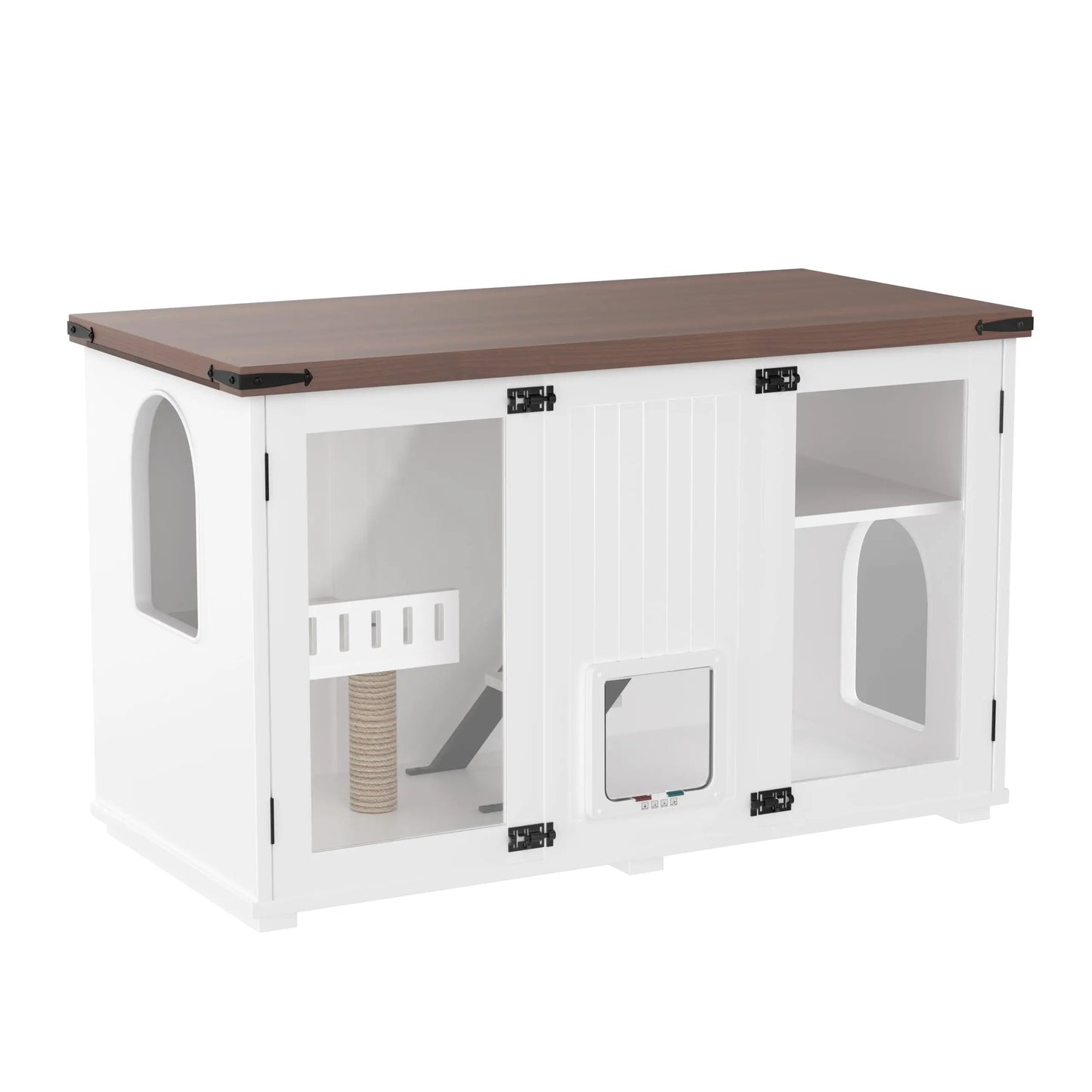 Cat House Litter Box Enclosure With LED Light Smart Doors