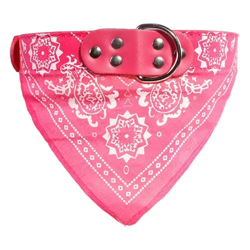 Adjustable Leather Dog Bandana Collar With Printed Pattern
