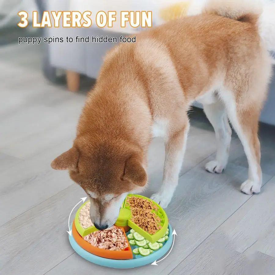 Three Layer Slow Feeding Wooden Dog Bowl Puzzle Feeder