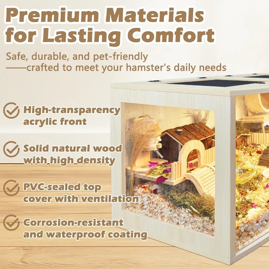 NONECN Chew Proof Wood Hamster Cage Enclosure With Openable Top