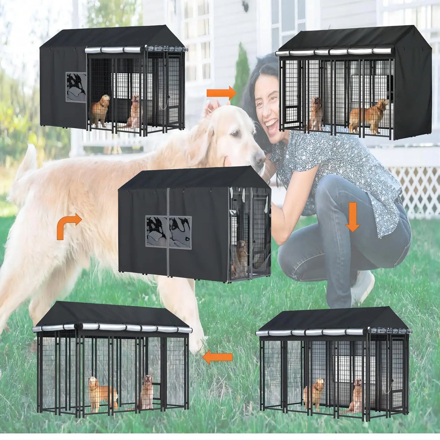 Outdoor Dog Kennel Cover Waterproof Cold Resistant Zippers PVC Windows