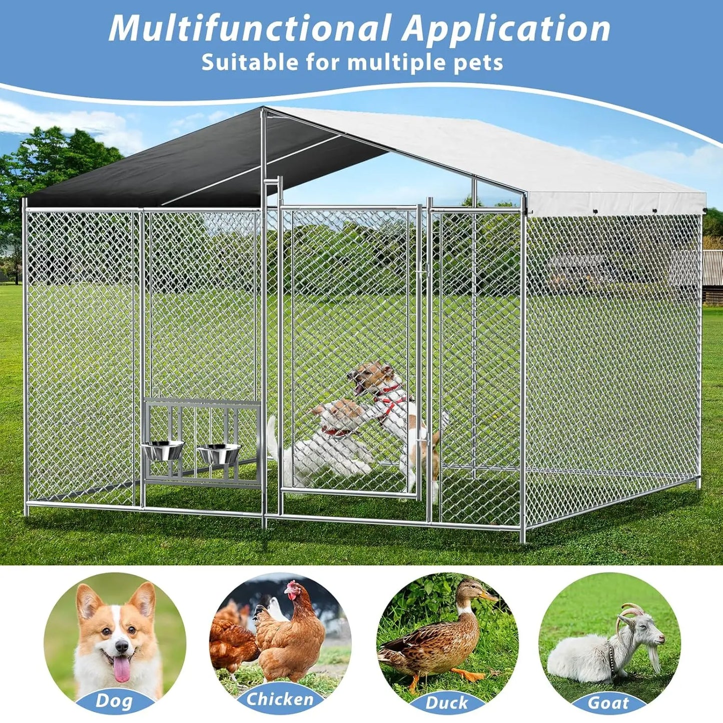 HUANZHUANG Outdoor Dog Kennel With Roof Locking Bowls