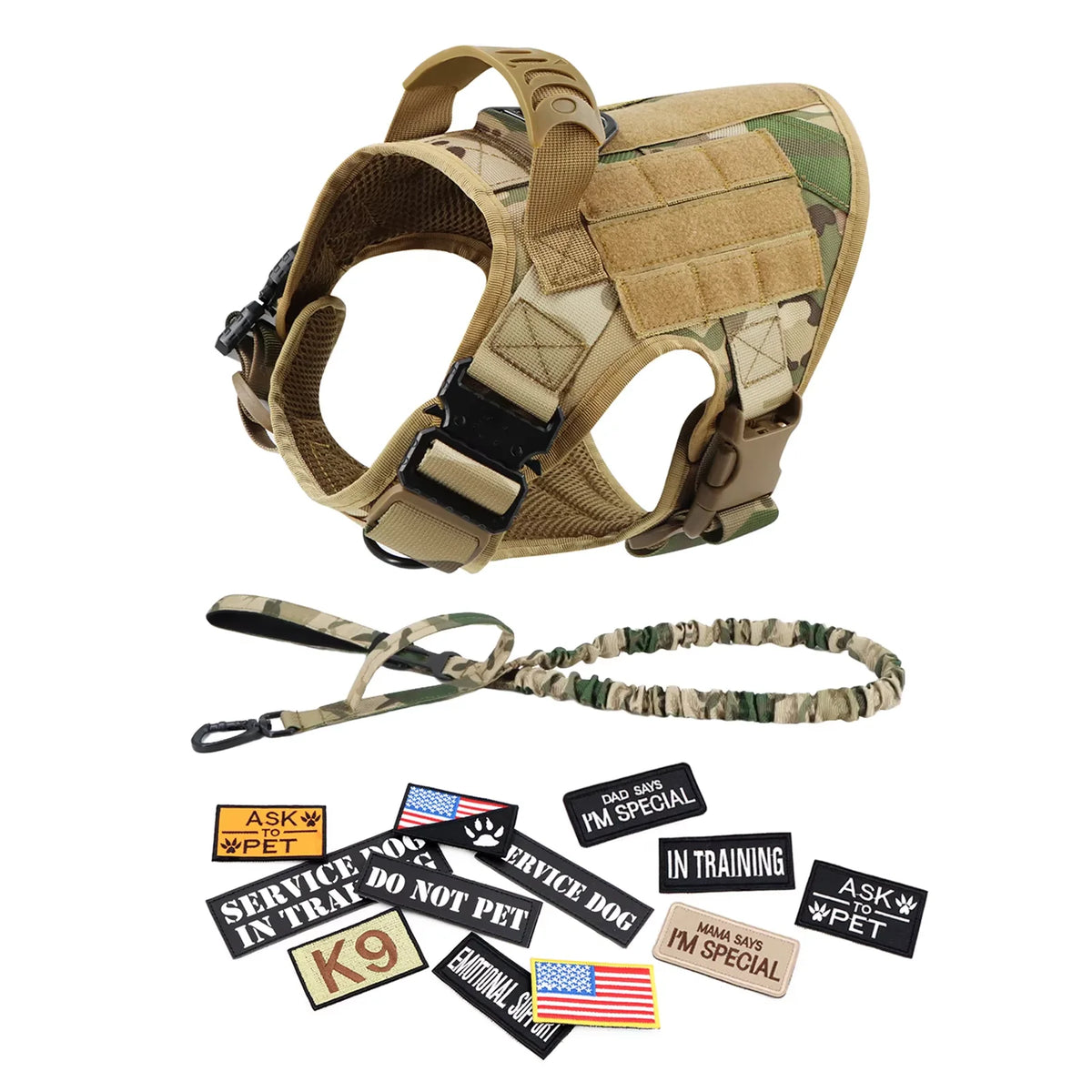 PETRAVEL Tactical Dog Harness Set with Collar Leash and Patches