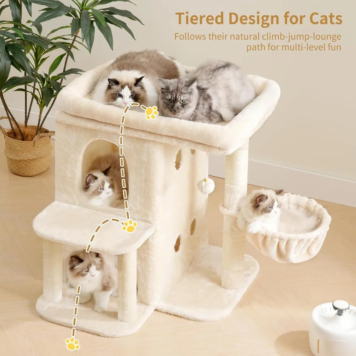Nbvcx Two Tier Sisal Cat Tower With Perch And Basket
