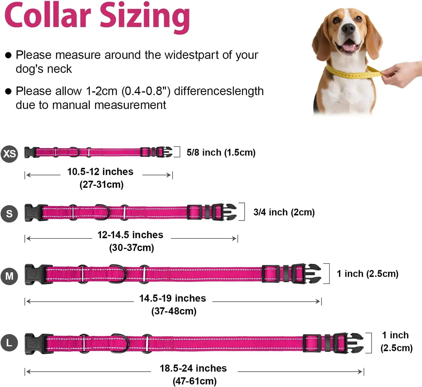 Reflective Adjustable Dog Collar With Neoprene Padding Quick Release Buckle