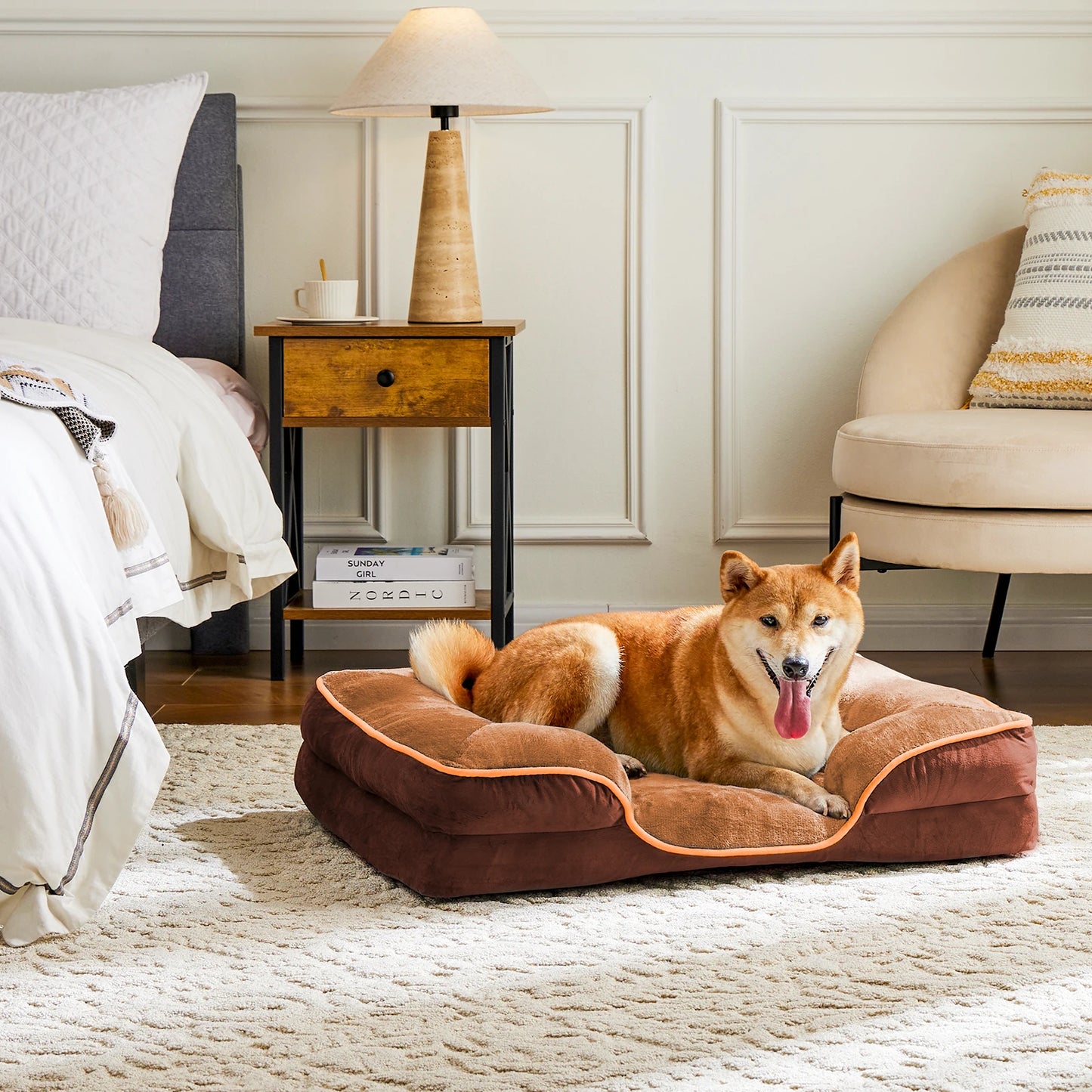 JHK Orthopedic Memory Foam Dog Bed With Washable Cover Non Slip Base