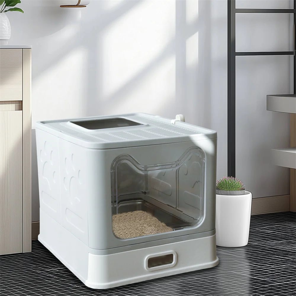 Enclosed Stainless Steel Cat Litter Box With Lid Top Entry High Sides