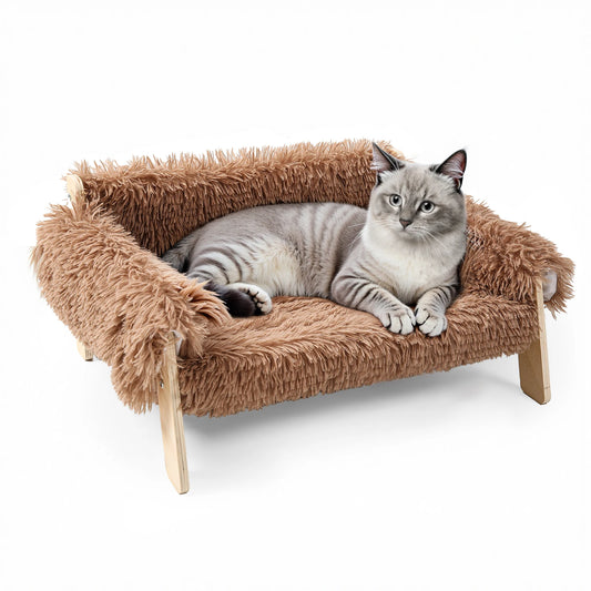 Plush Cat Sofa Bed With Sturdy Wooden Legs Raised Design