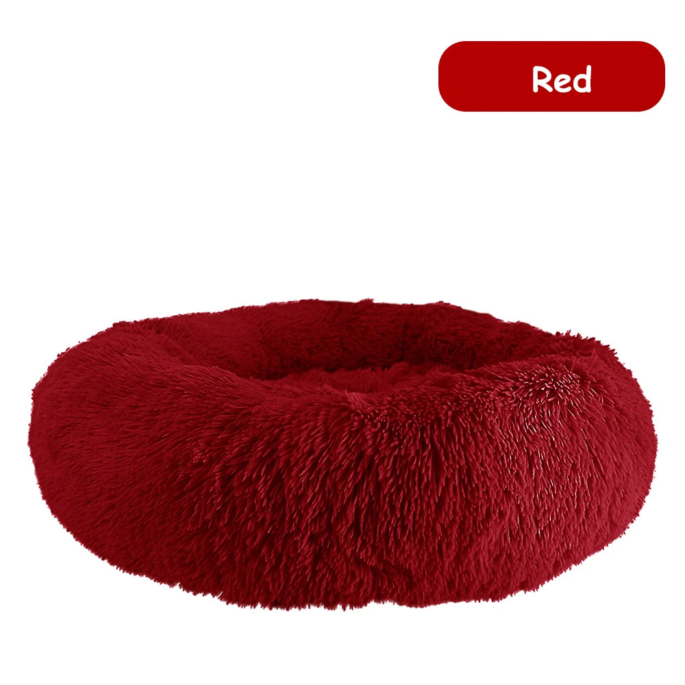 Plush Donut Dog Bed With Washable Calming Cushion For Pets