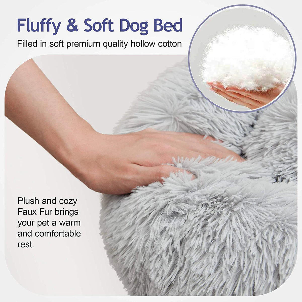 Plush Donut Dog Bed With Washable Calming Cushion For Pets