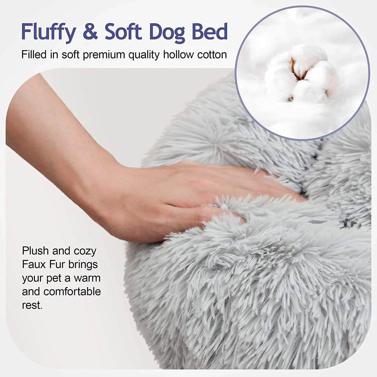 Plush Donut Dog Bed With Washable Calming Cushion For Pets