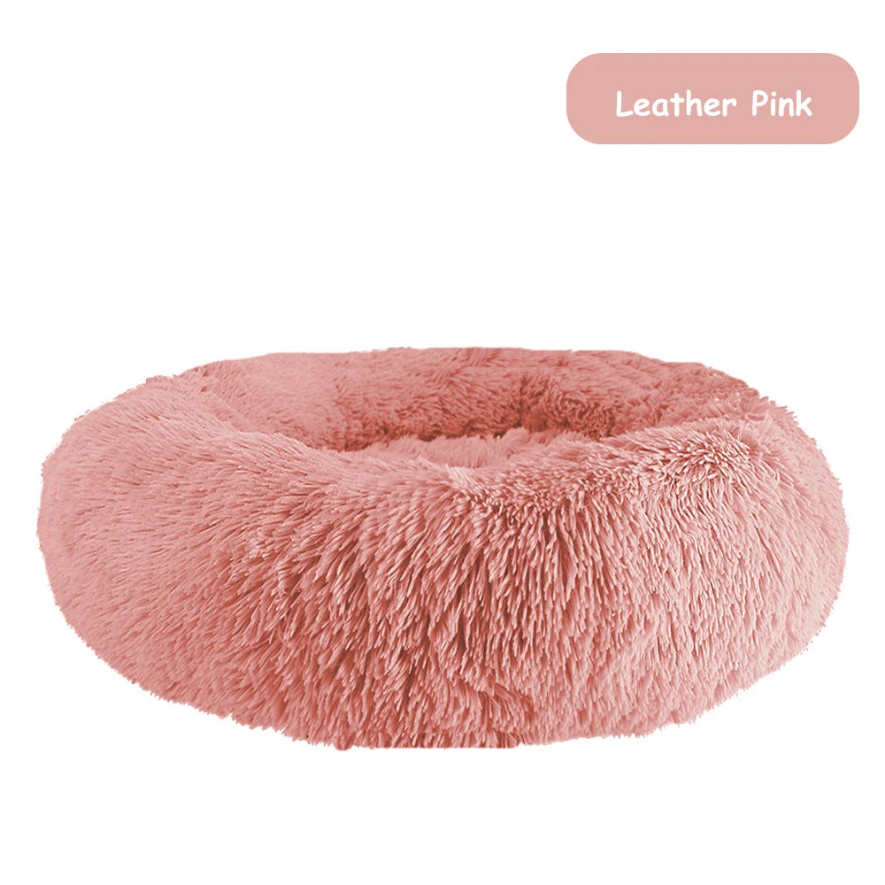 Plush Donut Dog Bed With Washable Calming Cushion For Pets