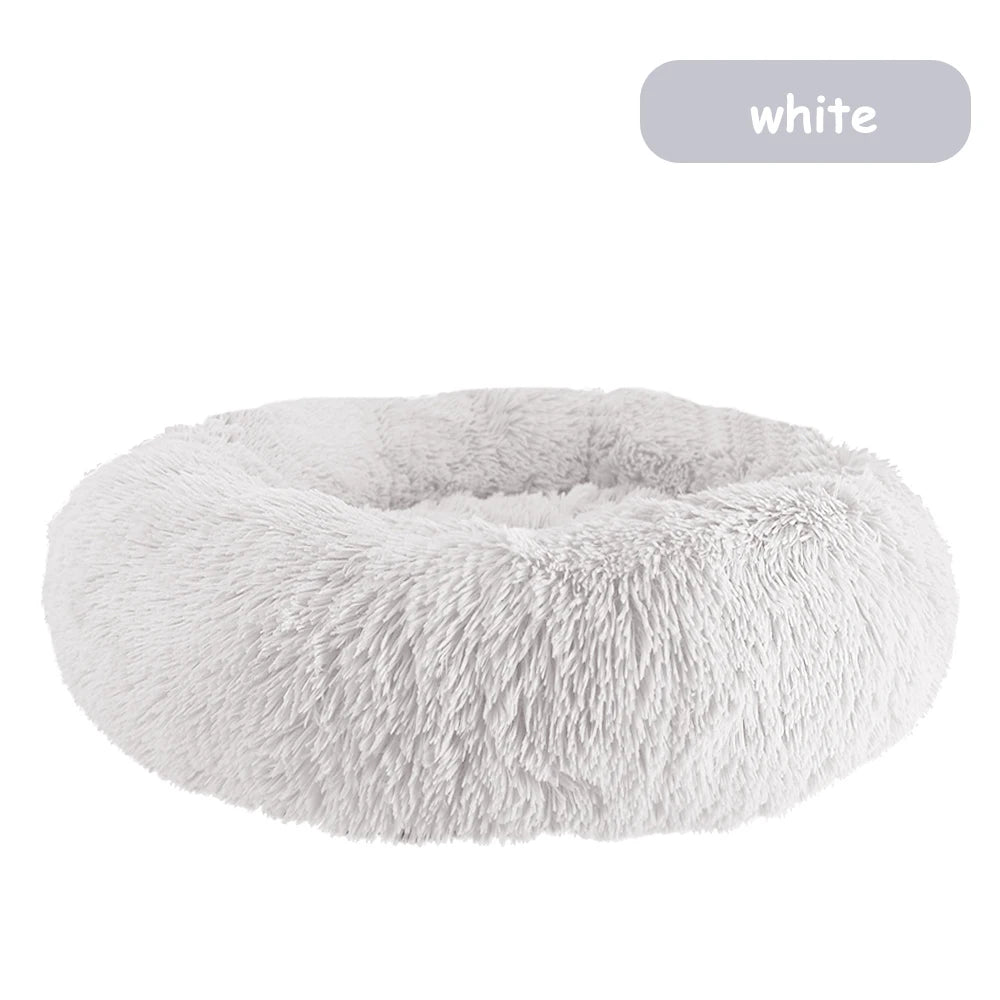 Plush Donut Dog Bed With Washable Calming Cushion For Pets