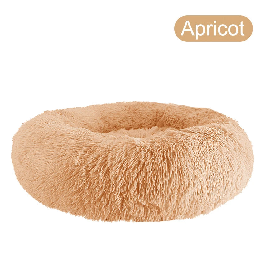 Plush Donut Dog Bed With Washable Calming Cushion For Pets