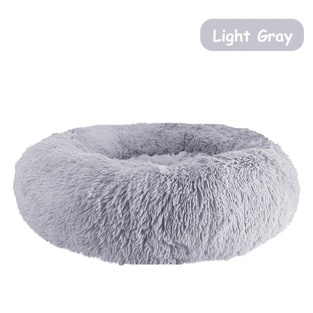 Plush Donut Dog Bed With Washable Calming Cushion For Pets
