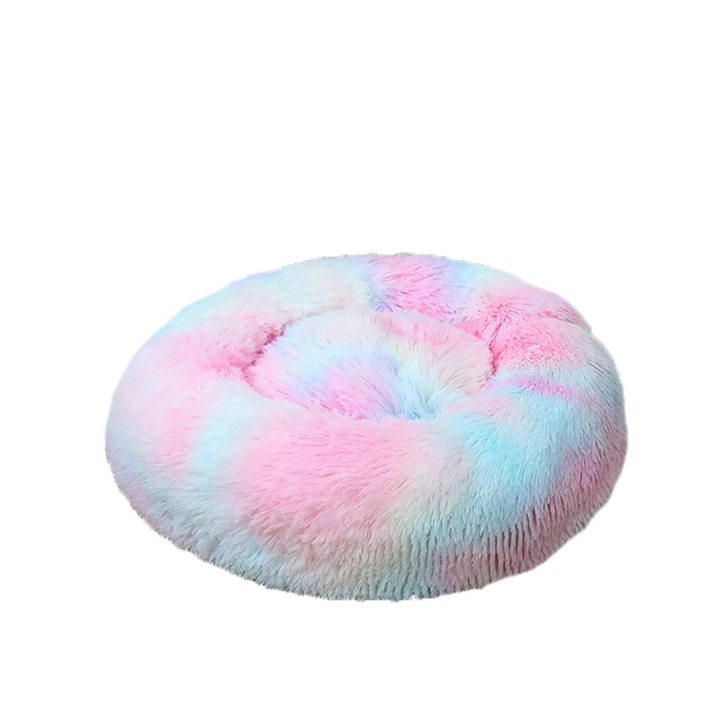 Plush Donut Dog Bed With Washable Calming Cushion For Pets