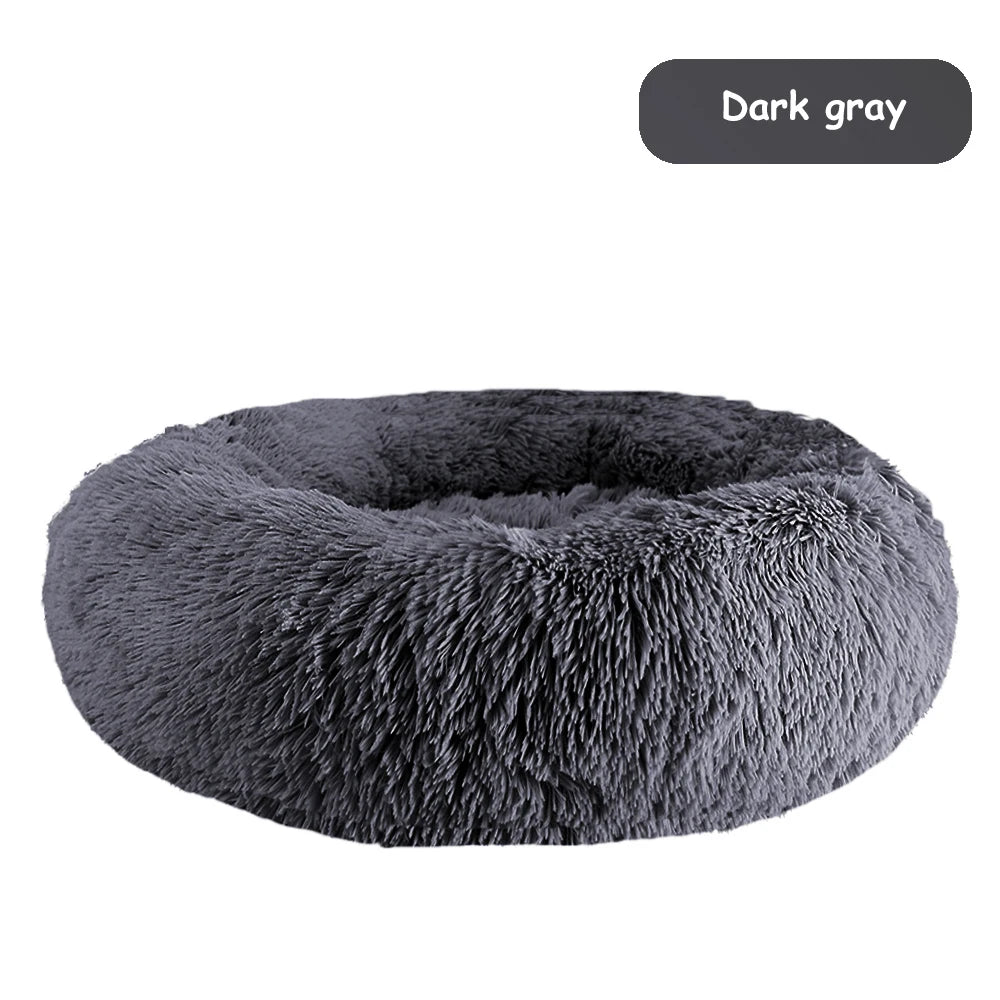 Plush Donut Dog Bed With Washable Calming Cushion For Pets