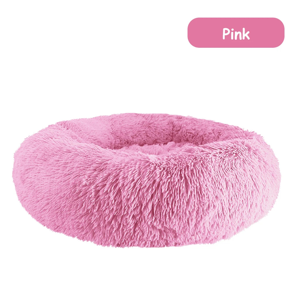 Plush Donut Dog Bed With Washable Calming Cushion For Pets
