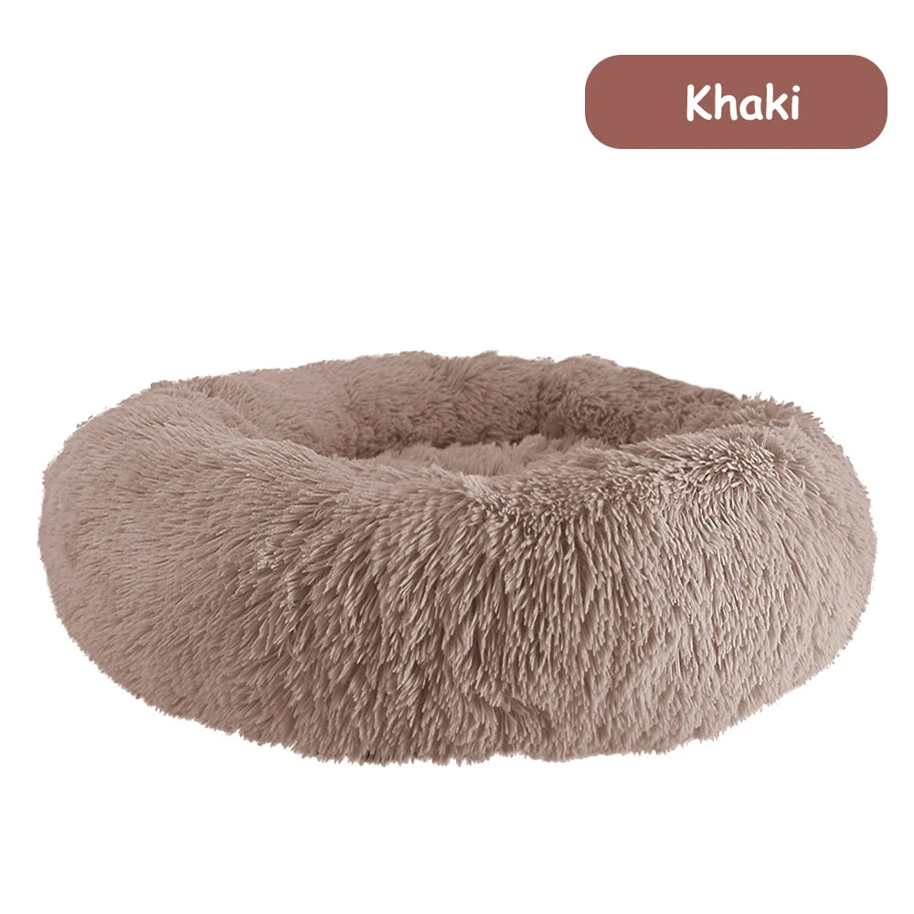 Plush Donut Dog Bed With Washable Calming Cushion For Pets