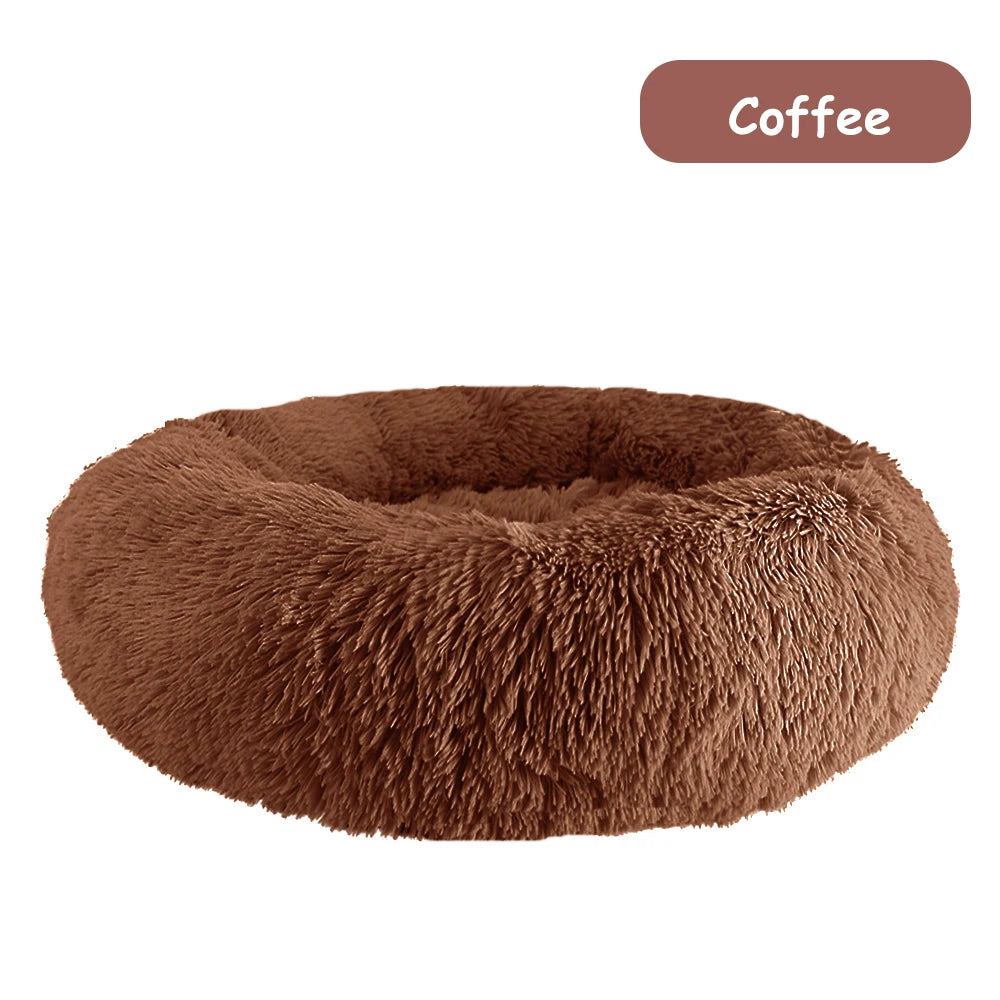 Plush Donut Dog Bed With Washable Calming Cushion For Pets