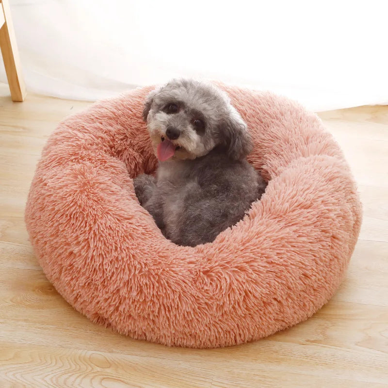 Plush Donut Dog Bed With Washable Calming Cushion For Pets