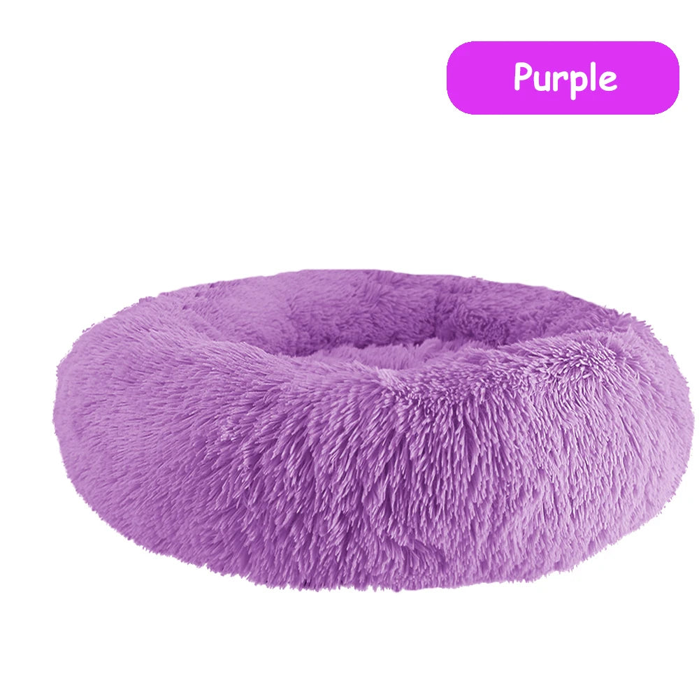 Plush Donut Dog Bed With Washable Calming Cushion For Pets