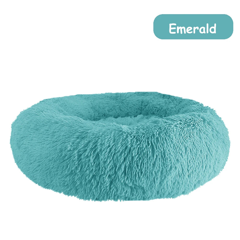 Plush Donut Dog Bed With Washable Calming Cushion For Pets