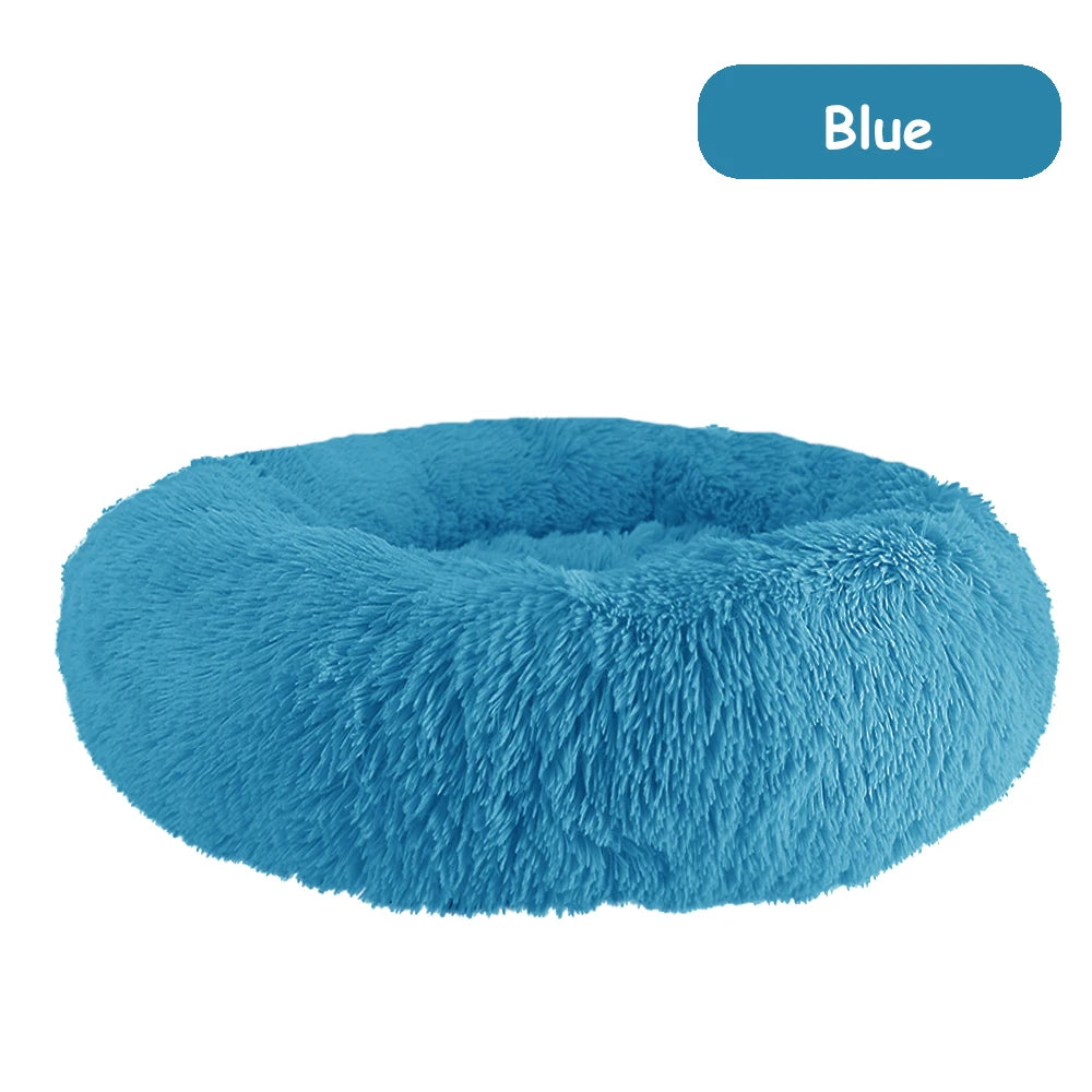 Plush Donut Dog Bed With Washable Calming Cushion For Pets