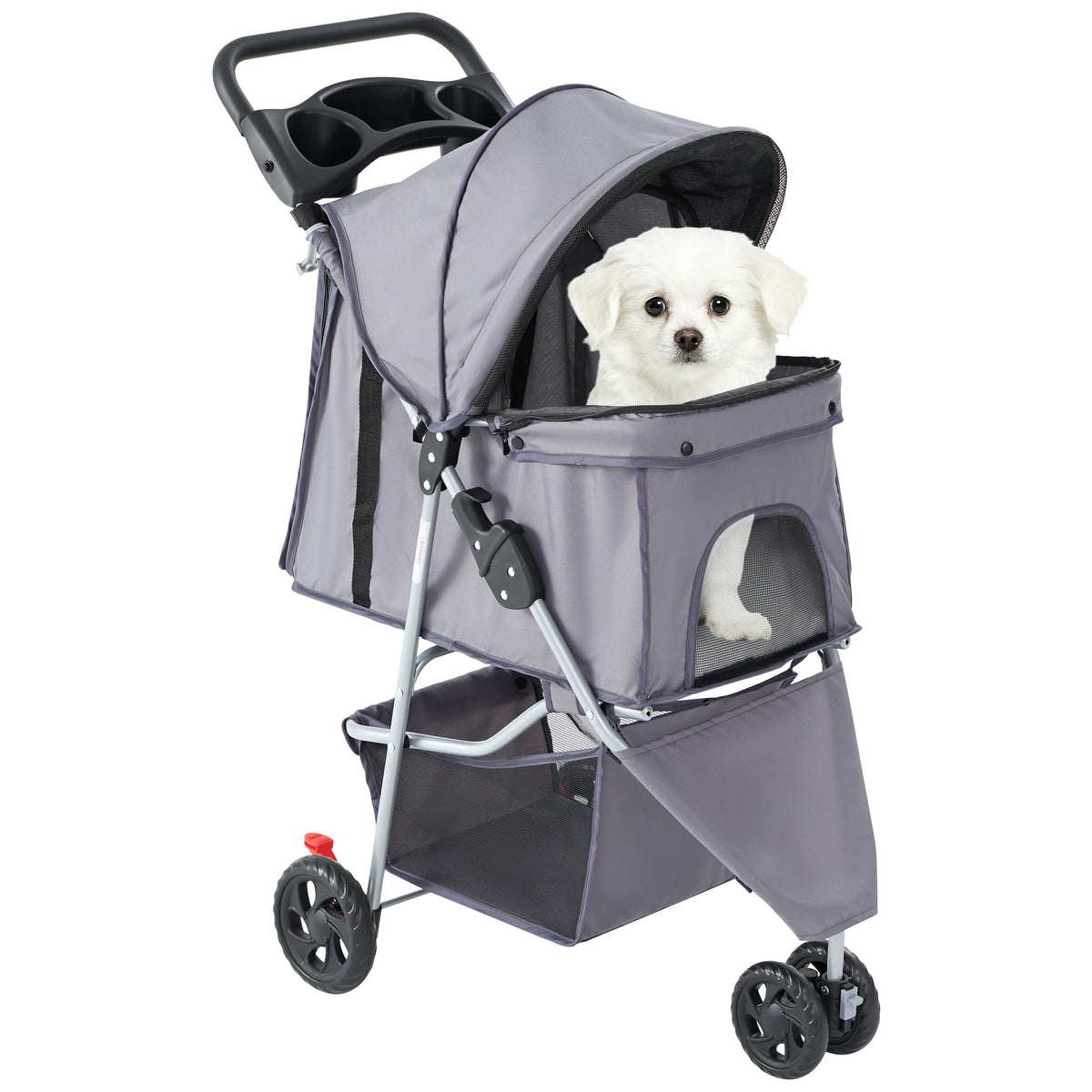 DUMOS Foldable Pet Stroller with Mesh Windows and Storage Basket