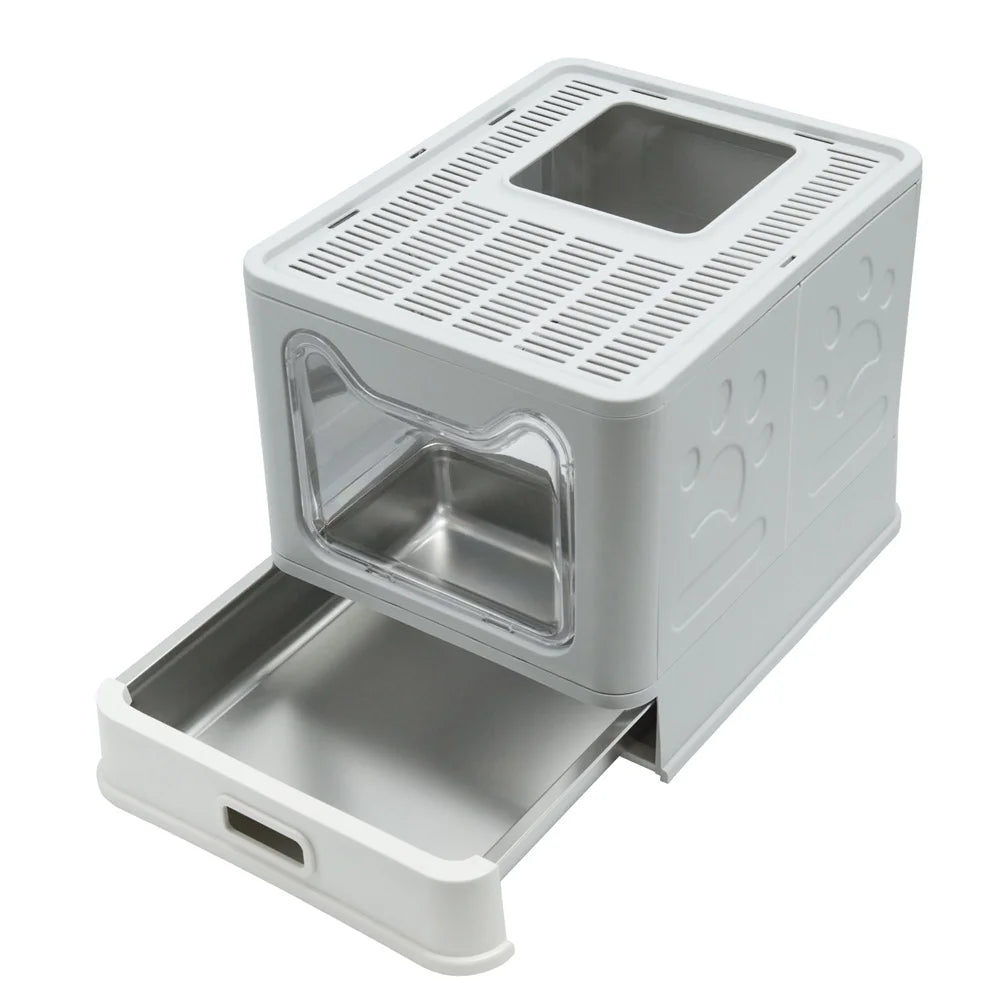 Enclosed Stainless Steel Cat Litter Box With Lid Top Entry High Sides