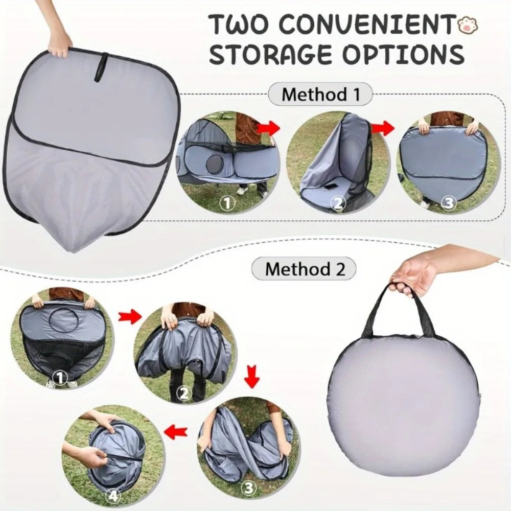 Foldable Cat Tent With Tunnel Breathable Polyester Indoor Outdoor Playpen
