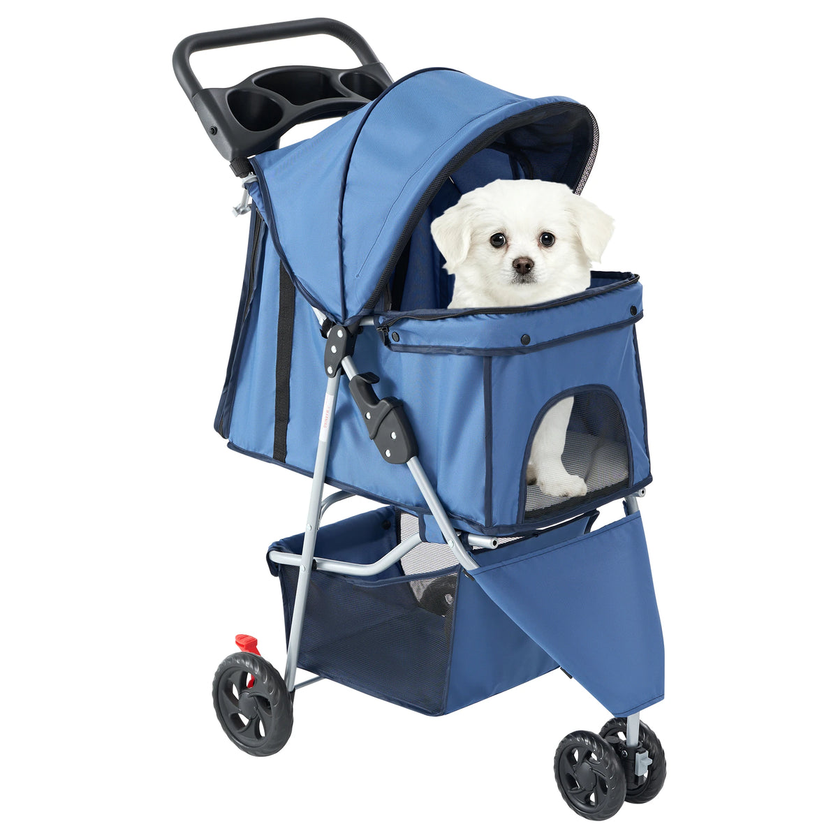 DUMOS Foldable Pet Stroller with Mesh Windows and Storage Basket