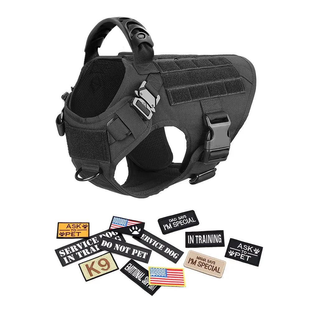 PETRAVEL Tactical Dog Harness Set with Collar Leash and Patches