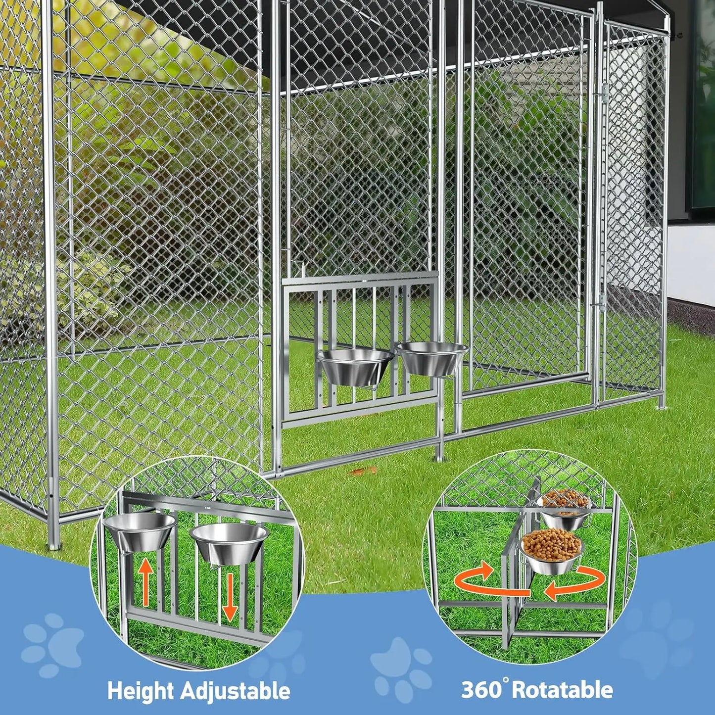 HUANZHUANG Outdoor Dog Kennel With Roof Locking Bowls