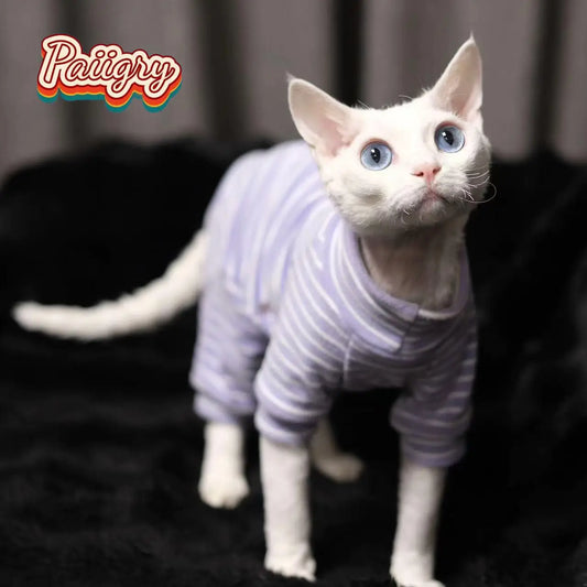 Sphynx Hairless Cat Vests Striped Fashion Pet Clothing