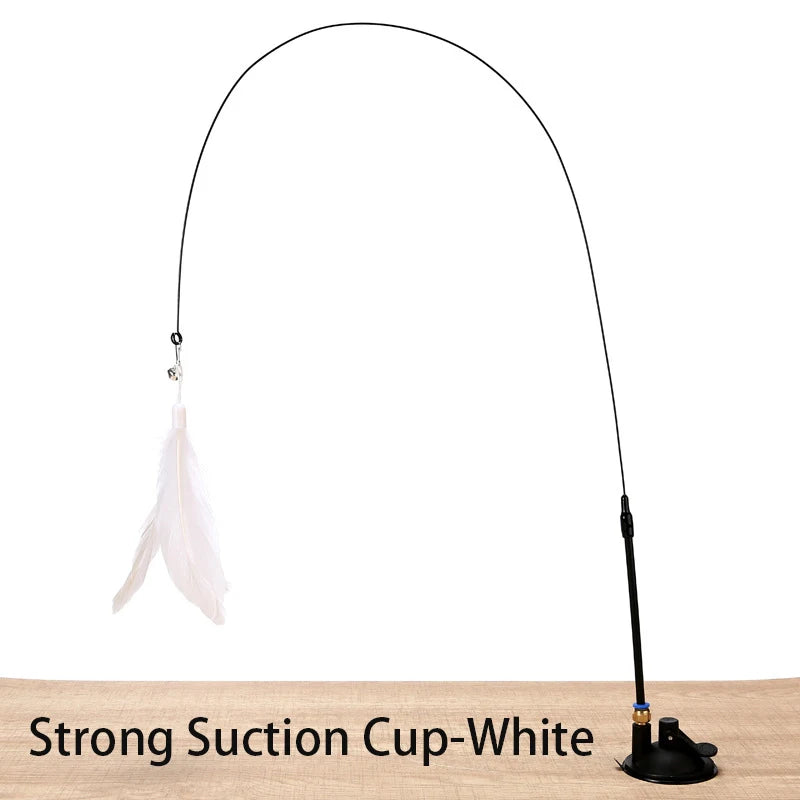 Interactive Cat Wand Toy With Feather Teaser And Suction Cup