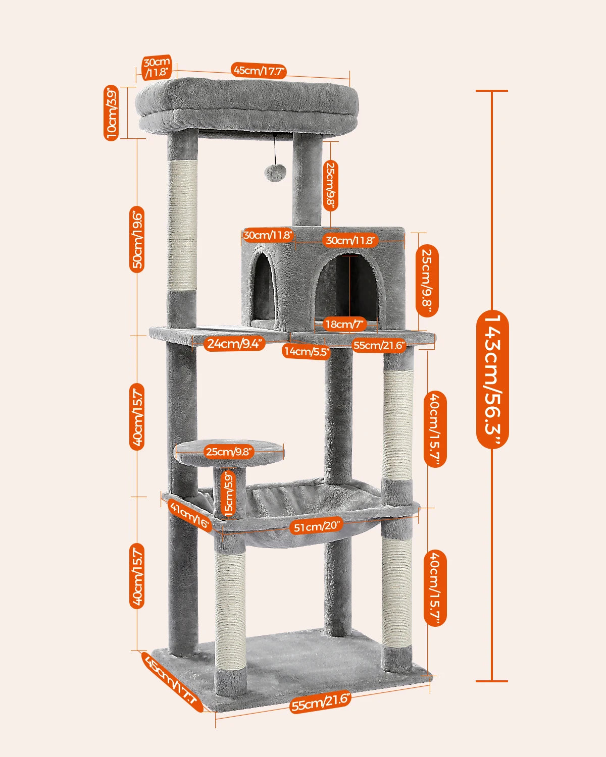 Pawz Road 5 Level Cat Tower For Large Cats Sisal Scratcher