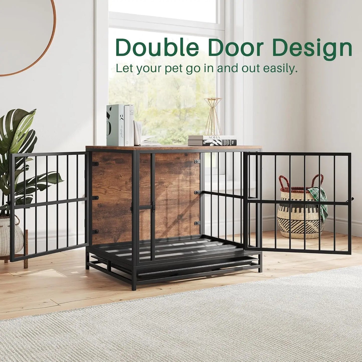VECOCHO Wooden Dog Crate Furniture Indoor Kennel Heavy Duty With Double Doors