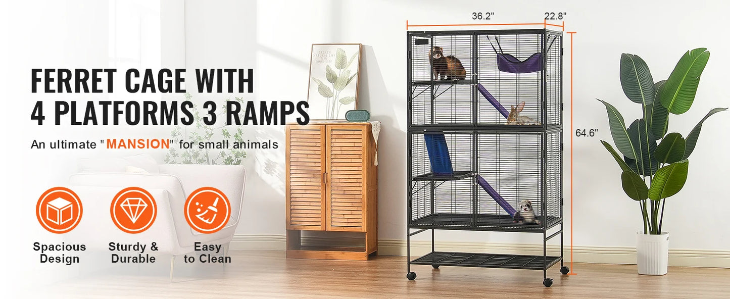 SucceBuy Large 4 Tier Rolling Metal Ferret Cage For Small Animals