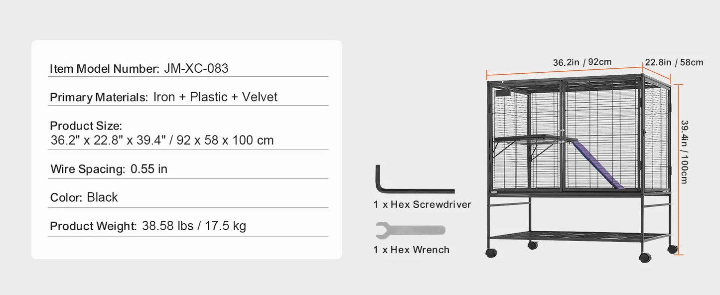 SucceBuy Large 4 Tier Rolling Metal Ferret Cage For Small Animals