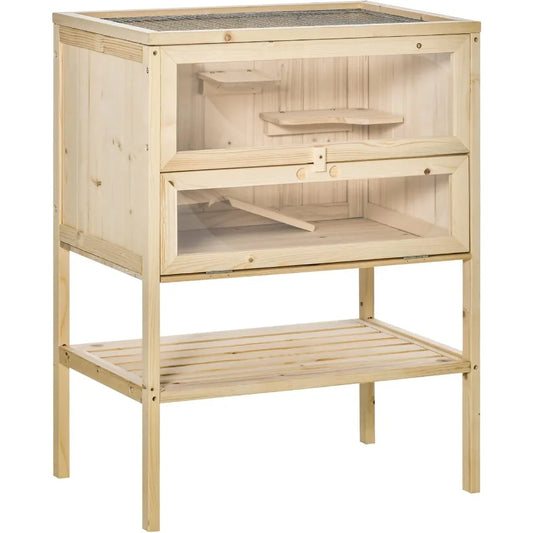 Three Tier Wooden Hamster Cage Openable Top Front Door Storage Shelf