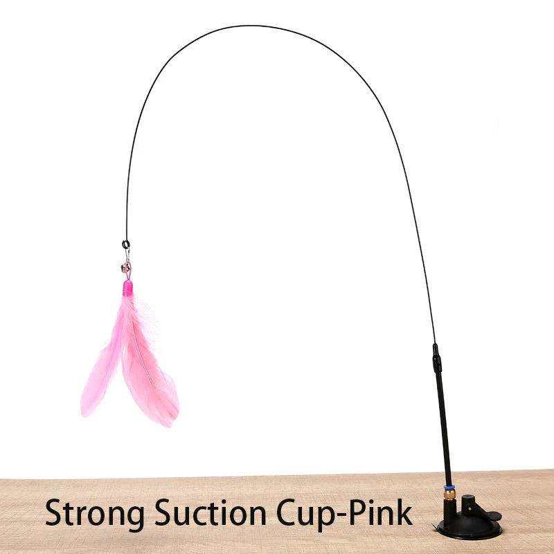 Interactive Cat Wand Toy With Feather Teaser And Suction Cup