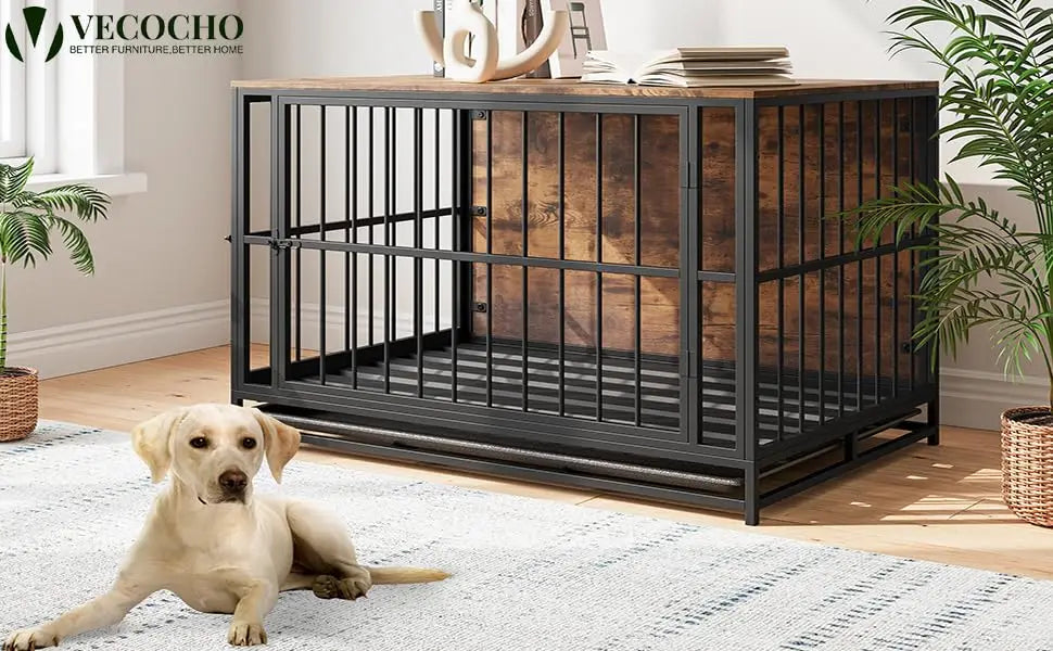 VECOCHO Wooden Dog Crate Furniture Indoor Kennel Heavy Duty With Double Doors