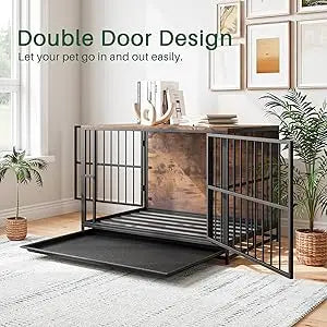 VECOCHO Wooden Dog Crate Furniture Indoor Kennel Heavy Duty With Double Doors