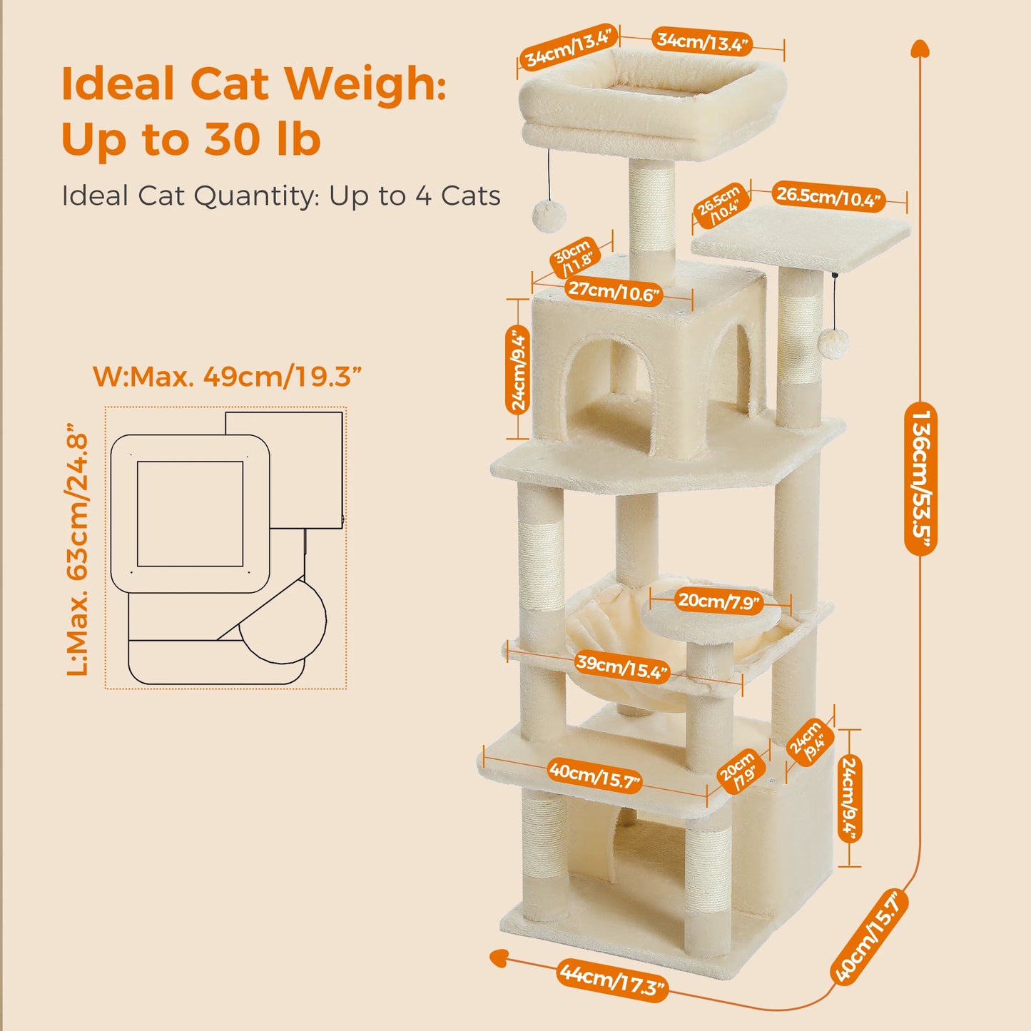 PEQULTI Cat Tree Tower Six Levels With Perches And Condos